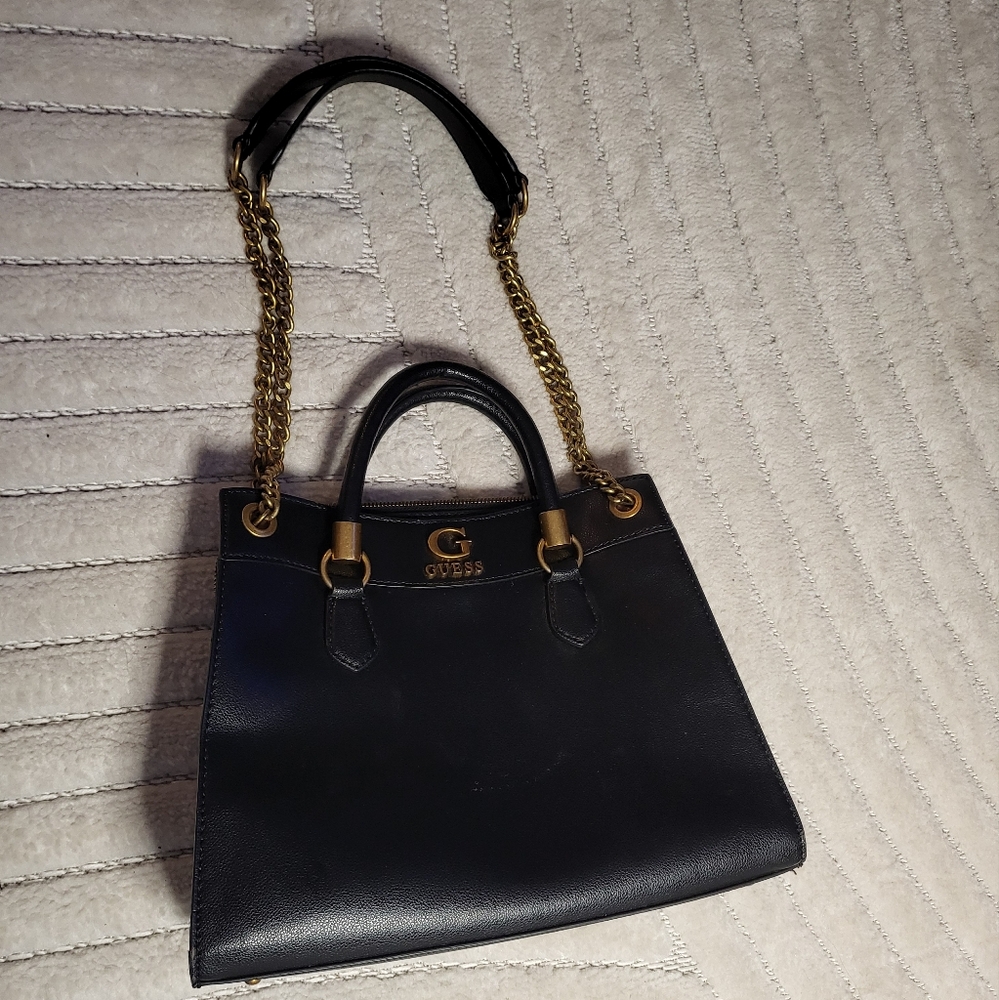 GUESS Black Tote Bag with Gold Accents